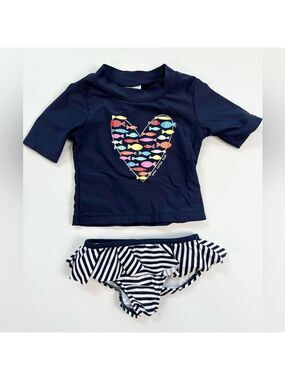 Kiko & Max Navy Kids Swim Set with Colorful Fish Striped Design
